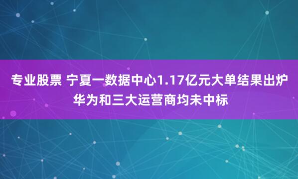 专业股票 宁夏一数据中心1.17亿元大单结果出炉 华为和三大运营商均未中标